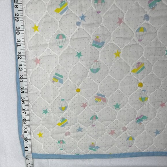 Handmade VTG Baby Blanket Blue Trim Stars and Boats Yellow Back Quilt - Picture 7 of 7